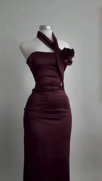 Simple Sheath Burgundy Long Prom Dress Strapless Evening Dress Y8511 by simplepromdress