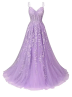 Tulle Lace Applique Prom Dress Long for Women Spaghetti Straps A-Line Evening Dress Y6196 by simplepromdress