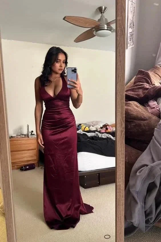 Long Formal Dress Womens Teal Strappy-back Satin Sleeveless Evening Dress Y2928 by simplepromdress