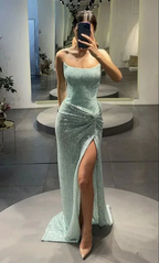 Strapless Sequin Mermaid Prom Dress With High Slit Sexy Evening Dress Y1611 by simplepromdress