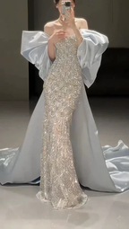 Sparkly Satin Beaded Mermaid Evening Dress Long Prom Dress With Bow Y8330 by simplepromdress