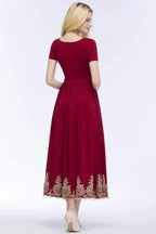 A-line Ankle Length Short Sleeves Appliques Plus Size Prom Dresses with Sash by misshow.com