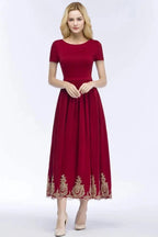 A-line Ankle Length Short Sleeves Appliques Plus Size Prom Dresses with Sash by misshow.com
