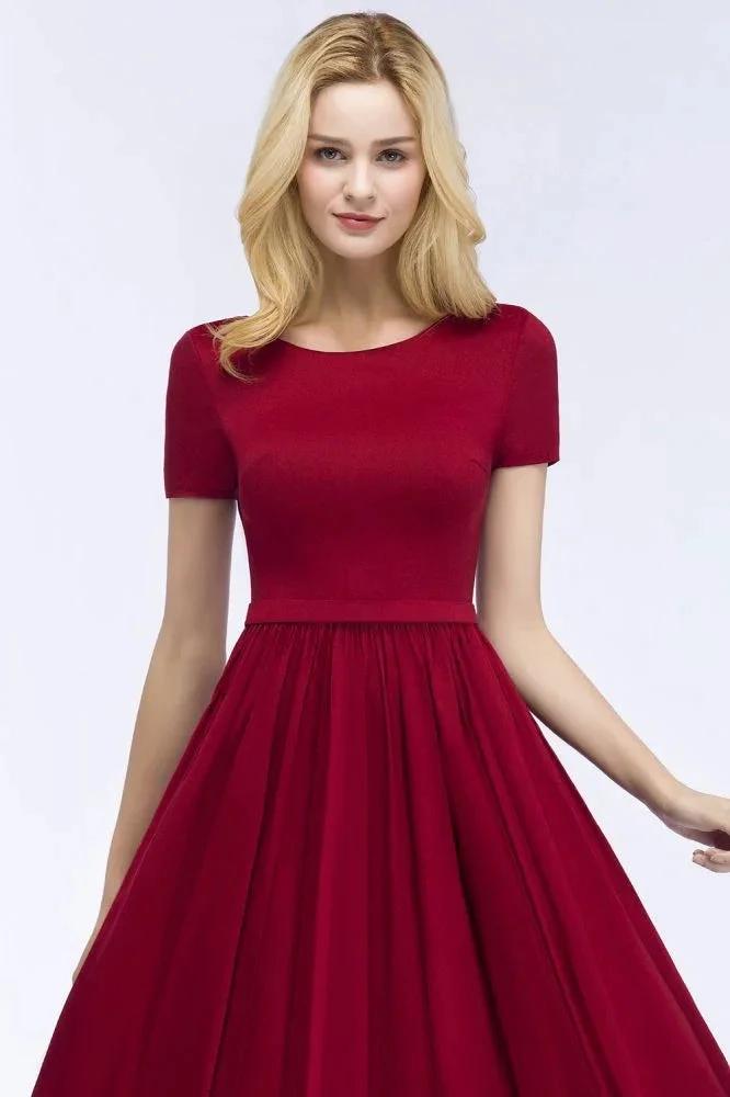 A-line Ankle Length Short Sleeves Appliques Plus Size Prom Dresses with Sash by misshow.com