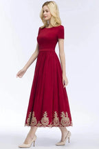 A-line Ankle Length Short Sleeves Appliques Plus Size Prom Dresses with Sash by misshow.com