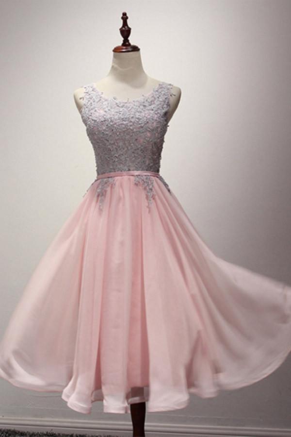 A-Line Appliques Ribbons Scoop Knee-Length Homecoming Dress PG145 Hover Image
