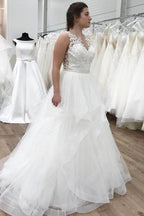A-line Appliques Ruffles Organza Floor Length Wedding Dress WD358 by pgmdress