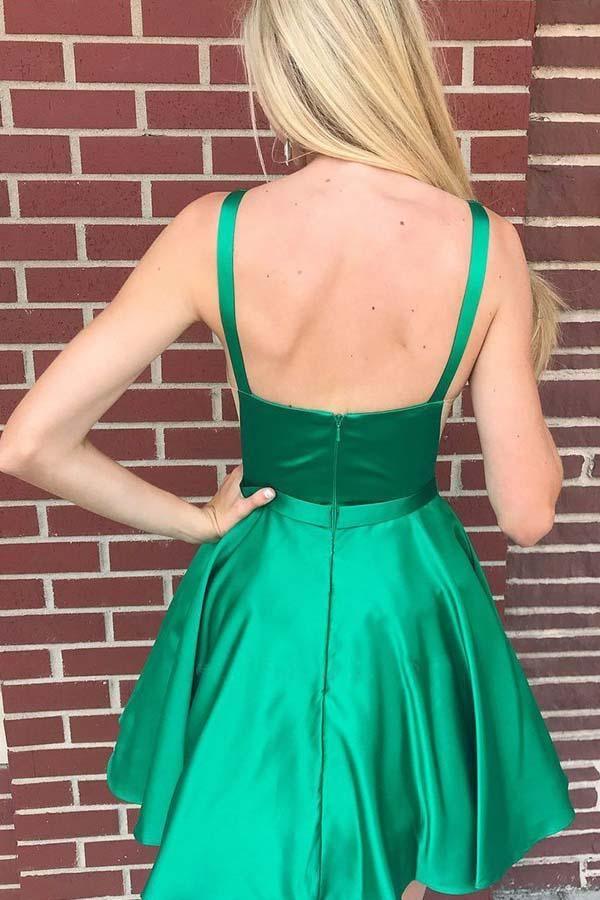 A-line Bateau Backless Knee Length Green Homecoming Dress with Pockets PD380 Main Image