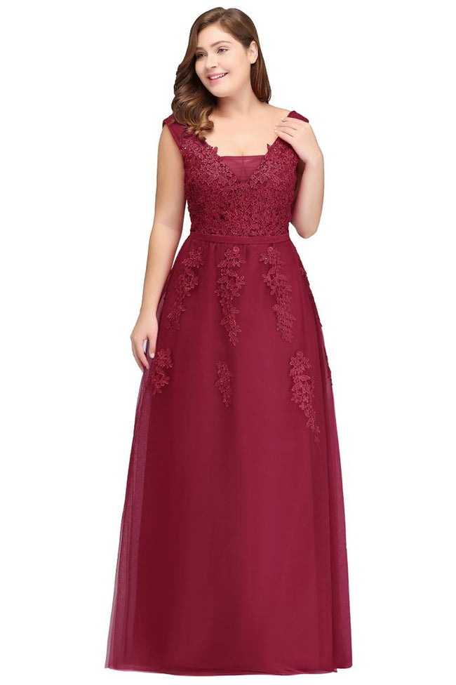 A-Line Bateau Long Plus size Sleeveless Evening Dresses with Appliques Main Image