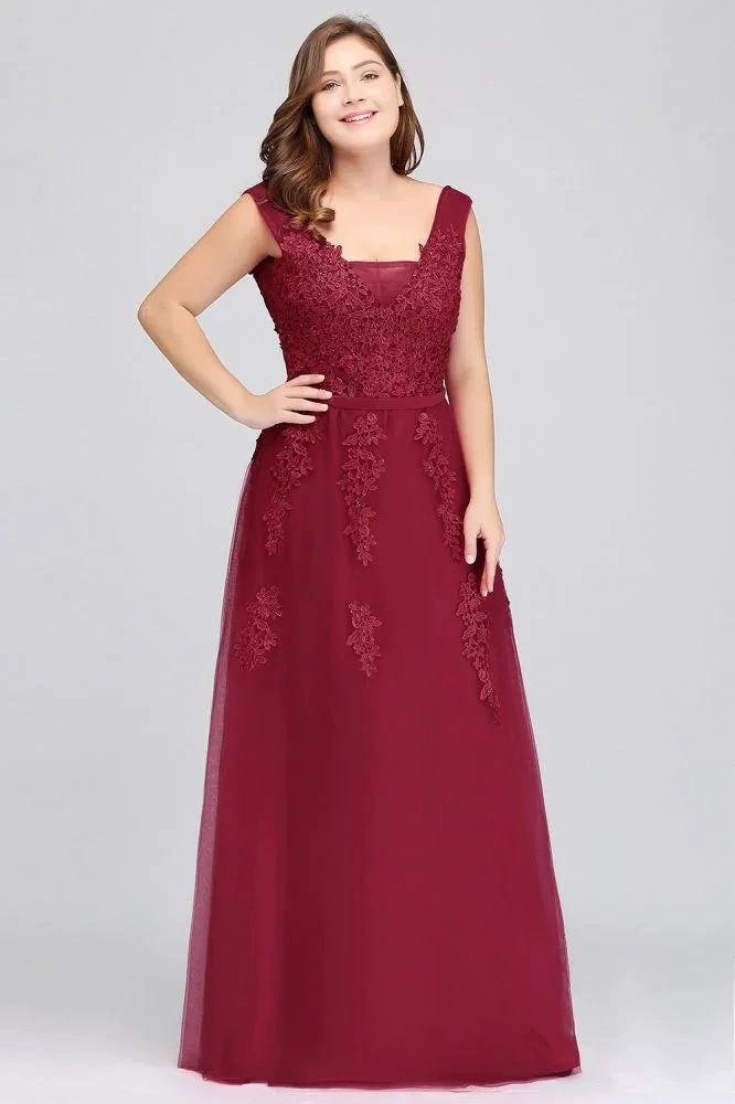 A-Line Bateau Long Plus size Sleeveless Evening Dresses with Appliques by misshow.com