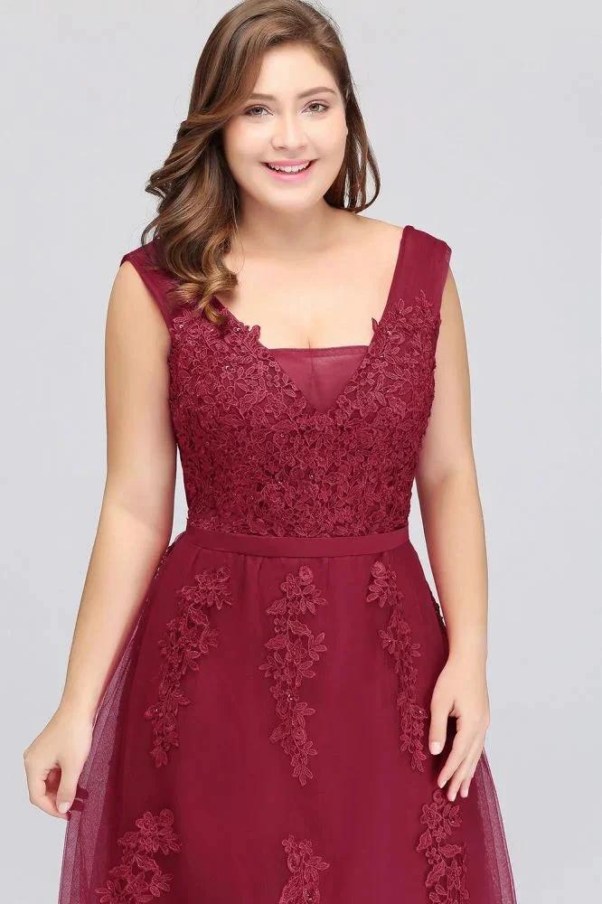 A-Line Bateau Long Plus size Sleeveless Evening Dresses with Appliques by misshow.com