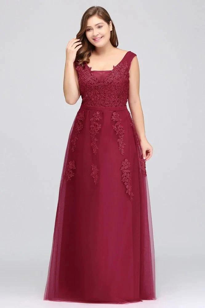 A-Line Bateau Long Plus size Sleeveless Evening Dresses with Appliques by misshow.com