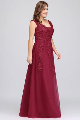 A-Line Bateau Long Plus size Sleeveless Evening Dresses with Appliques