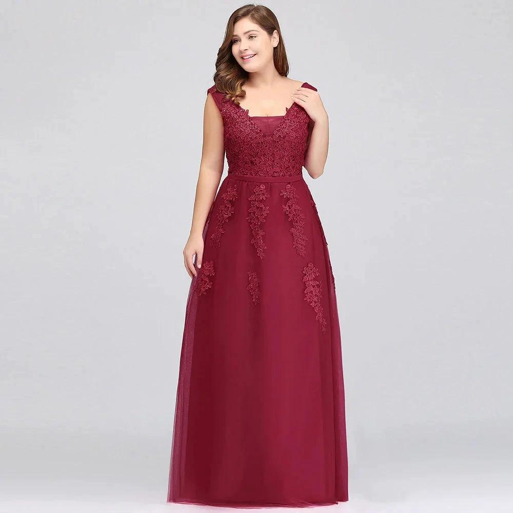 A-Line Bateau Long Plus size Sleeveless Evening Dresses with Appliques by misshow.com