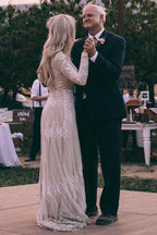 A-Line Bateau Long Sleeves Ivory Tulle Wedding Dress with Appliques WD399 by pgmdress