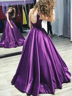 A-Line Bateau Sleeveless Floor-Length With Ruffles Satin Prom Dresses by misshow.com