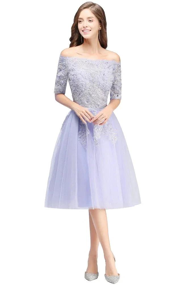 A-line Bateau Tulle Prom Dress with Appliques by misshow.com