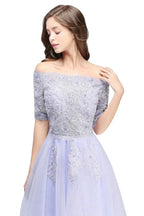 A-line Bateau Tulle Prom Dress with Appliques by misshow.com