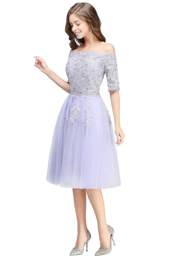 A-line Bateau Tulle Prom Dress with Appliques by misshow.com