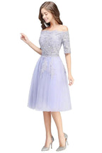 A-line Bateau Tulle Prom Dress with Appliques by misshow.com