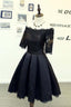 A-line Black Short Sleeves Homecoming Dresses With Lace Applique PD134