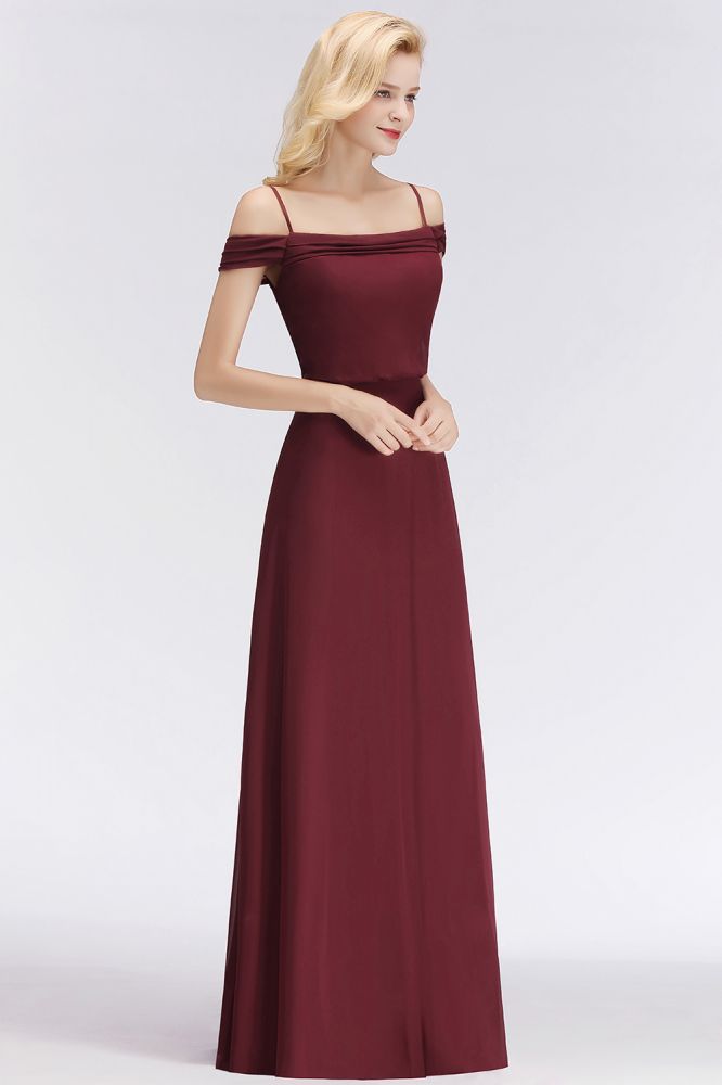 A-line Burgundy Bridesmaid Dress Off-the-shoulder Floor Length Party Dress