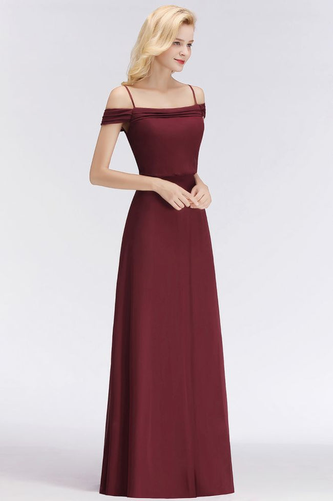 A-line Burgundy Bridesmaid Dress Off-the-shoulder Floor Length Party Dress Main Image