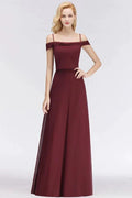 A-line Burgundy Bridesmaid Dress Off-the-shoulder Floor Length Party Dress by misshow.com