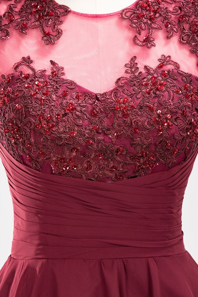 A-line Chiffon Appliques Jewel Sleeveless Knee-Length Bridesmaid Dresses with Ruffles