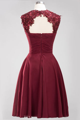 A-line Chiffon Appliques Jewel Sleeveless Knee-Length Bridesmaid Dresses with Ruffles