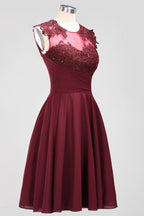 A-line Chiffon Appliques Jewel Sleeveless Knee-Length Bridesmaid Dresses with Ruffles