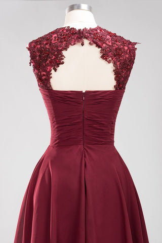 A-line Chiffon Appliques Jewel Sleeveless Knee-Length Bridesmaid Dresses with Ruffles