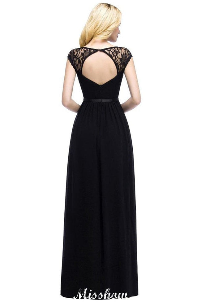 A-Line Chiffon Bridesmaid Dresses Scoop Cap Sleeves Wedding Party Dress Main Image