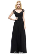 A-Line Chiffon Bridesmaid Dresses Scoop Cap Sleeves Wedding Party Dress by misshow.com