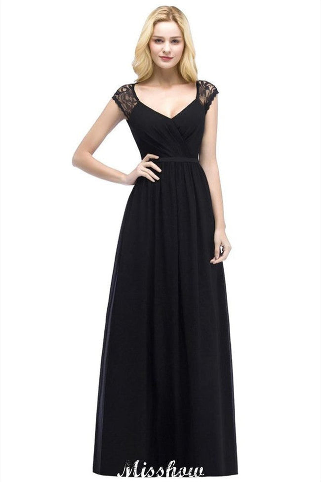 A-Line Chiffon Bridesmaid Dresses Scoop Cap Sleeves Wedding Party Dress Hover Image