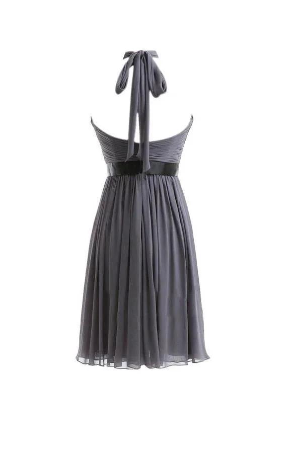 A-line Chiffon Halter Ruched Sash High Low Bridesmaid Dresses BD016 by pgmdress