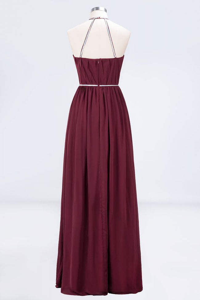 A-line Chiffon Halter Sleeveless Floor-Length Bridesmaid Dress with Beading Sash Main Image