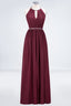 A-line Chiffon Halter Sleeveless Floor-Length Bridesmaid Dress with Beading Sash
