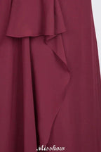 A-Line Chiffon Halter V-Neck Sleeveless Floor-Length Bridesmaid Dress with Ruffle by misshow.com