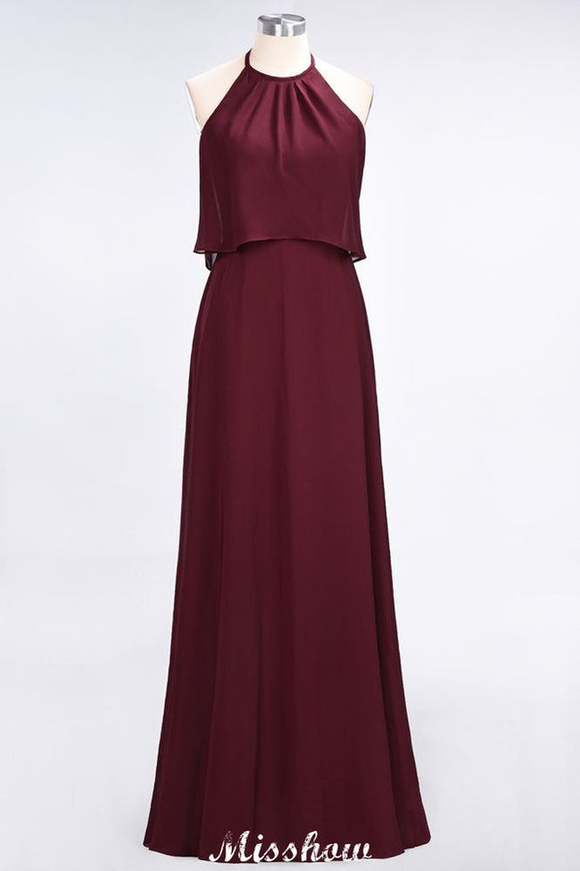 A-Line Chiffon Jewel Sleeveless Bridesmaid Dress Floor-Length Formal Event Dress Main Image
