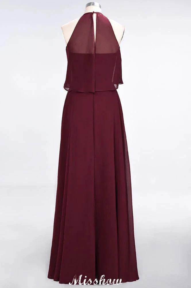 A-Line Chiffon Jewel Sleeveless Bridesmaid Dress Floor-Length Formal Event Dress by misshow.com