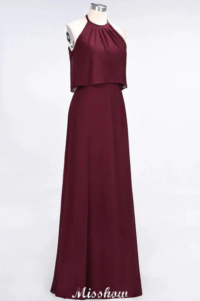 A-Line Chiffon Jewel Sleeveless Bridesmaid Dress Floor-Length Formal Event Dress by misshow.com