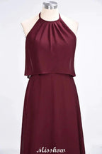 A-Line Chiffon Jewel Sleeveless Bridesmaid Dress Floor-Length Formal Event Dress by misshow.com
