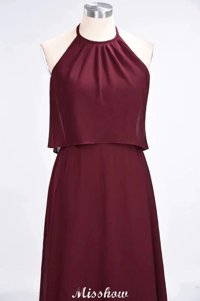 A-Line Chiffon Jewel Sleeveless Bridesmaid Dress Floor-Length Formal Event Dress by misshow.com