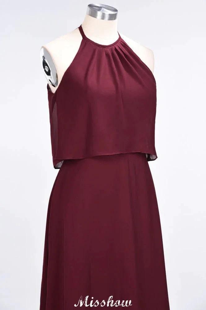A-Line Chiffon Jewel Sleeveless Bridesmaid Dress Floor-Length Formal Event Dress by misshow.com