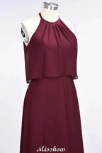 A-Line Chiffon Jewel Sleeveless Bridesmaid Dress Floor-Length Formal Event Dress by misshow.com