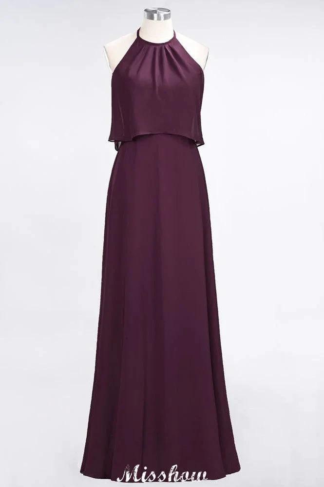 A-Line Chiffon Jewel Sleeveless Bridesmaid Dress Floor-Length Formal Event Dress by misshow.com