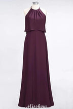 A-Line Chiffon Jewel Sleeveless Bridesmaid Dress Floor-Length Formal Event Dress by misshow.com