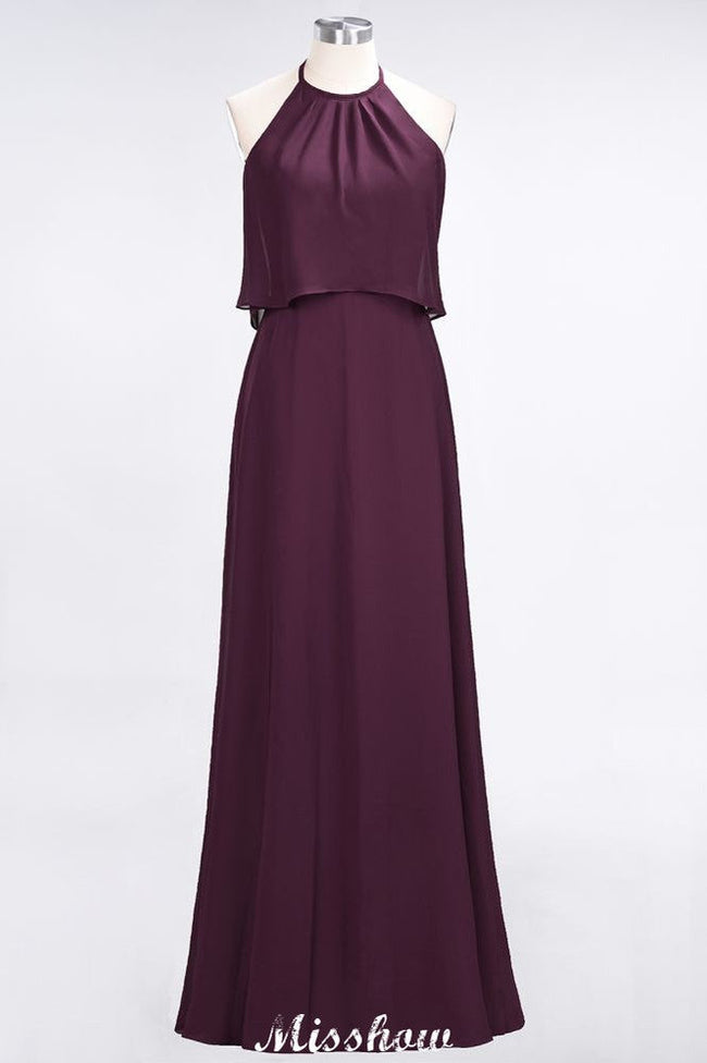 A-Line Chiffon Jewel Sleeveless Bridesmaid Dress Floor-Length Formal Event Dress Hover Image
