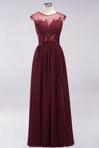 A-line Chiffon Lace Jewel Sleeveless Floor-Length Bridesmaid Dresses with Appliques